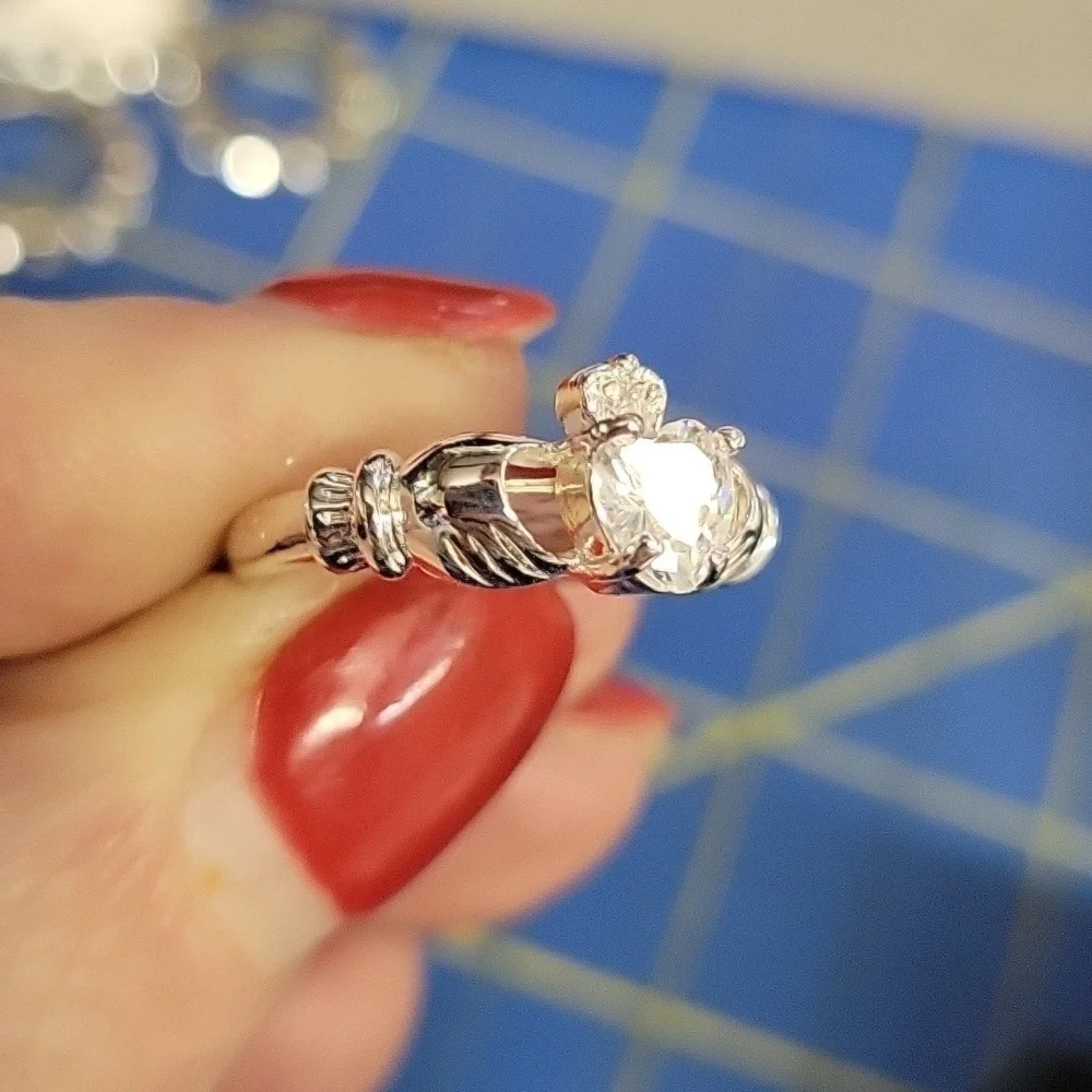 Rhinestone Faux Diamond Cocktail Silver Ring